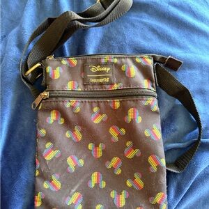 Loungefly Black and Rainbow Mickey Messenger Bag